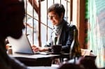 woman laptop cafe