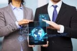 business, technology, internet and office concept - businessman