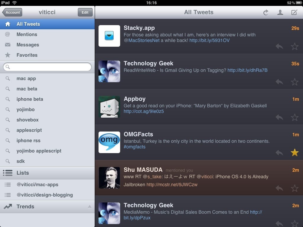 Twitterrific for iPad - Main Landscape