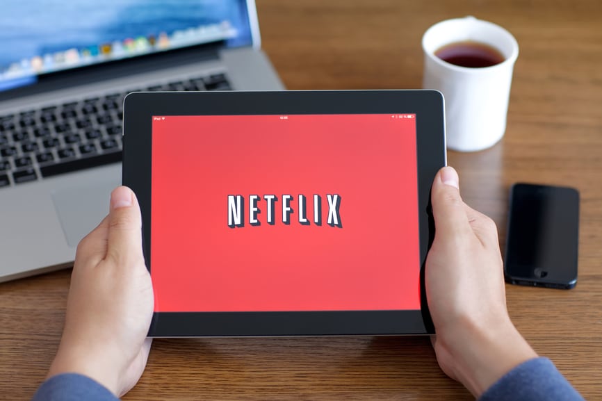 Simferopol, Russia - June 22, 2014: Netflix American company, a provider of films and TV series based on streaming media. The company was founded in 1997.